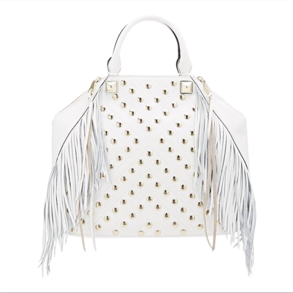 Rebecca Minkoff White Fringe Gold Studed Purse